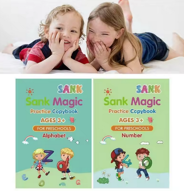 Set 4 cuadernos de caligrafía y dibujo infantil + 1 Lápiz y 10 Recargas + 🎁 Cuaderno de Agua GRATIS