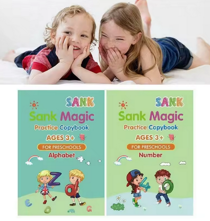 Set 4 cuadernos de caligrafía  y dibujo infantil + 1 Lápiz y 10 Recargas + 🎁 Cuaderno de Agua GRATIS