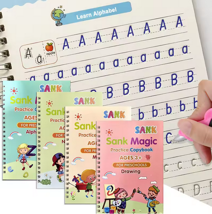 Set 4 cuadernos de caligrafía  y dibujo infantil + 1 Lápiz y 10 Recargas