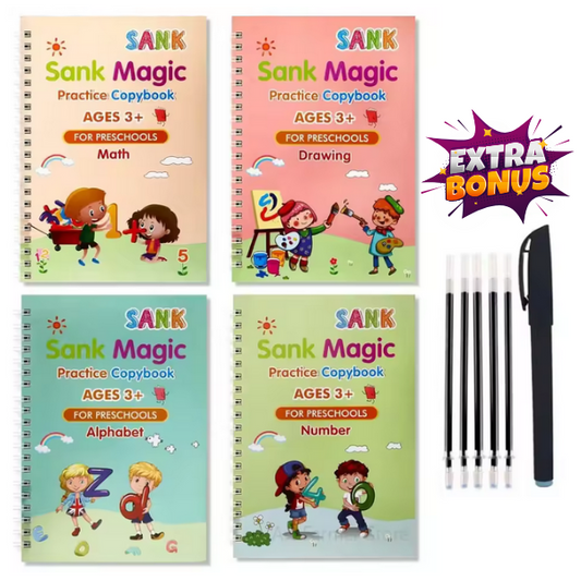 Set 4 cuadernos de caligrafía  y dibujo infantil + 1 Lápiz y 10 Recargas